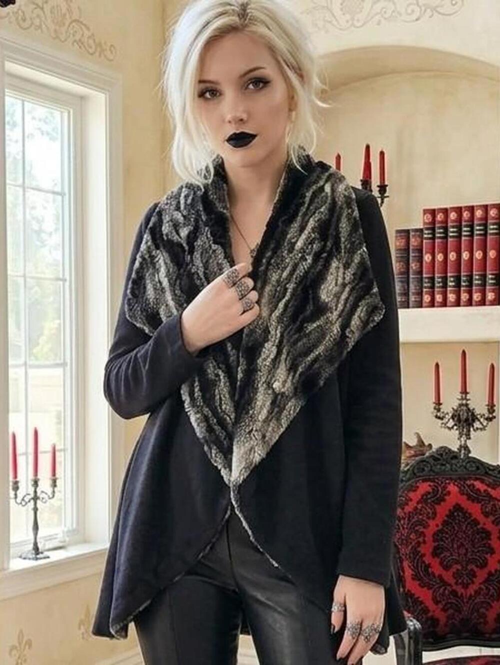 Drew black and grey cardigan with fur trim Size M